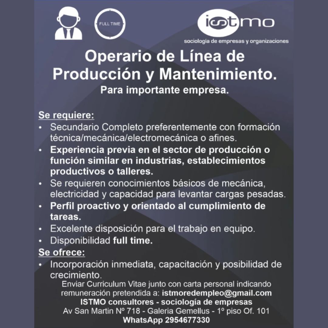 Oferta laboral - Técnico mecánico/electromecánico